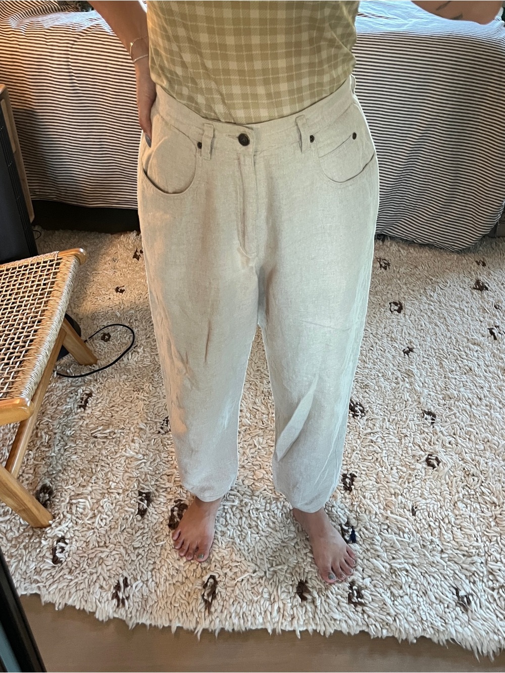 Casual Linen-Blend Trousers in Light Beige